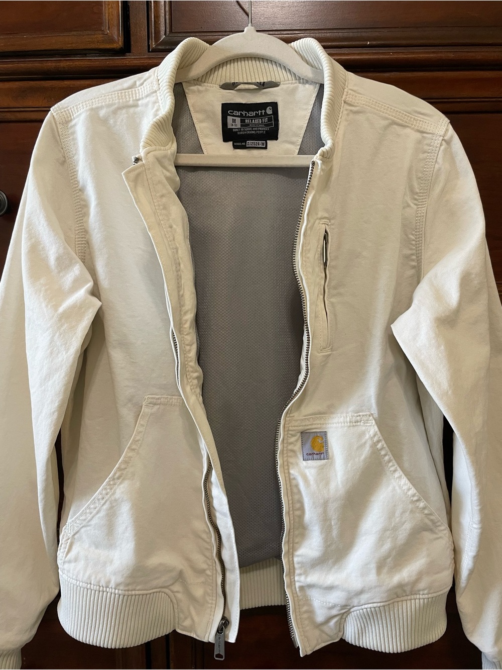 CARHARTT Women’s Crawford Bomber Jacket Coat, Ivory, Zip Up, SIZE S - Picture 4 of 11